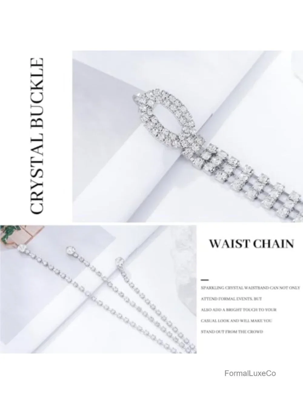 Rhinestone Chain Waist Belt for Dresses Adjustable Sparkle
